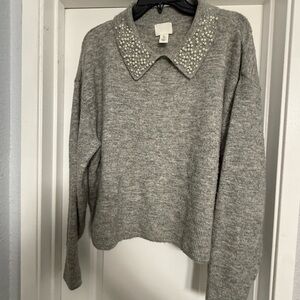 H&M Light Gray Sweater with Pearl Details